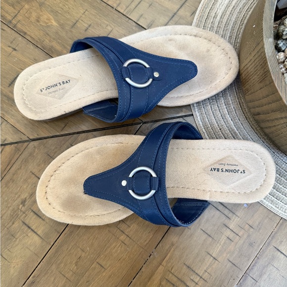 St. John's Bay Women's Navy Blue and Tan Sandals - Picture 1 of 6